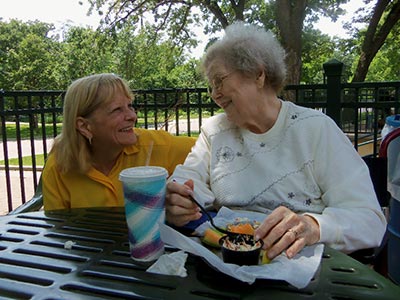 enjoying a meal outside